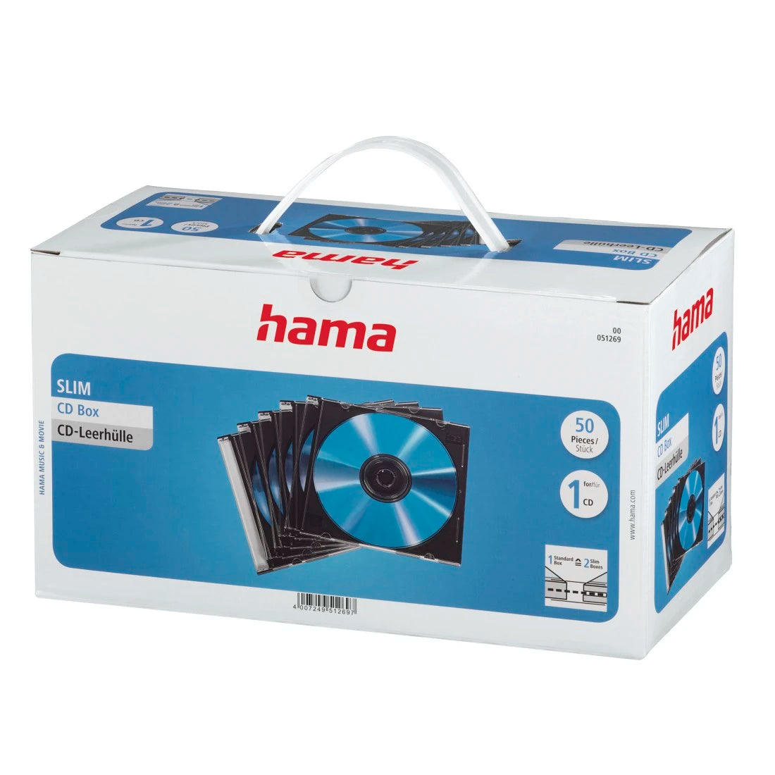 Hama 51269 | Slim CD jewel cases | 50 pack | Transparent and black