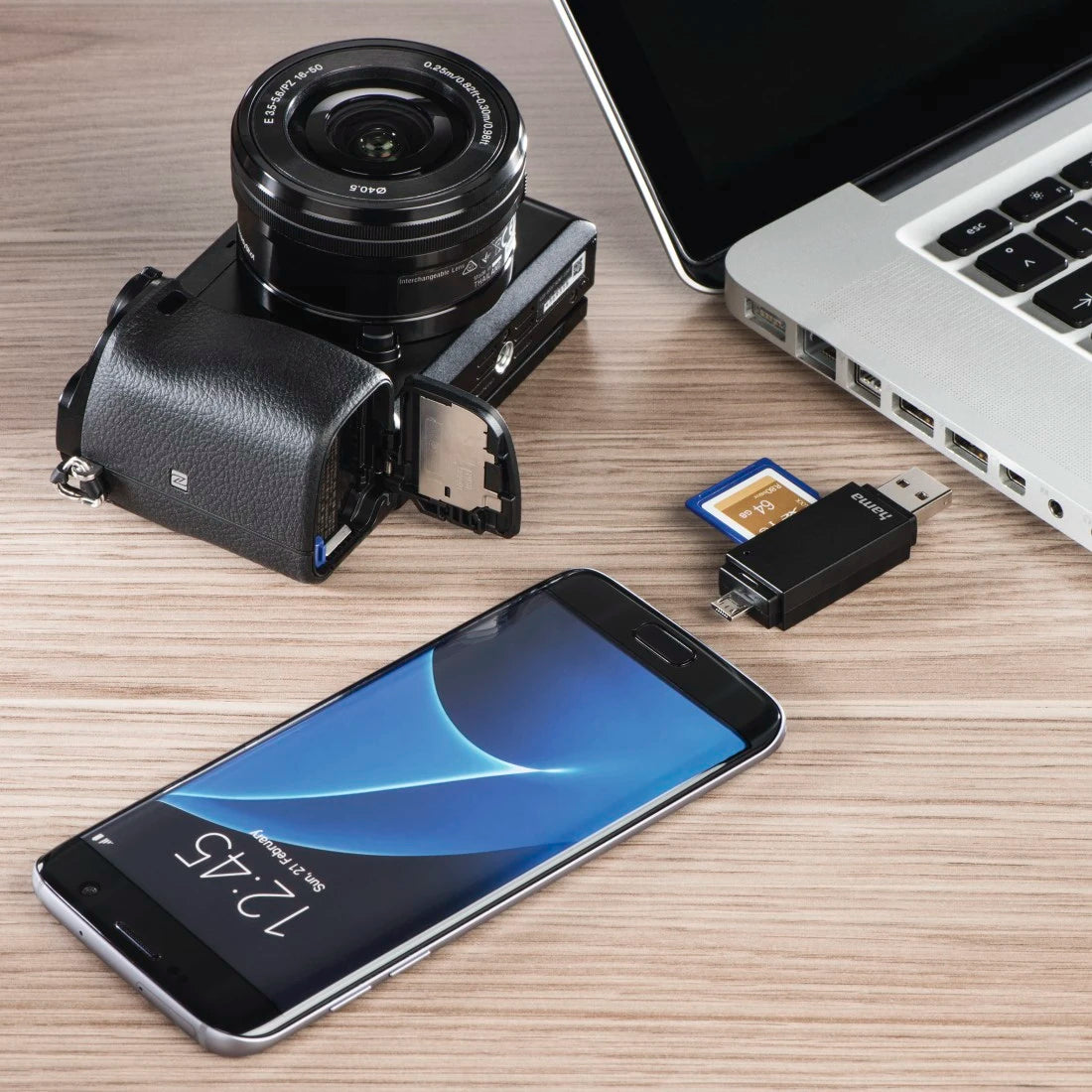 Hama Basic | USB 2.0 OTG card reader | SD and microSD | Black
