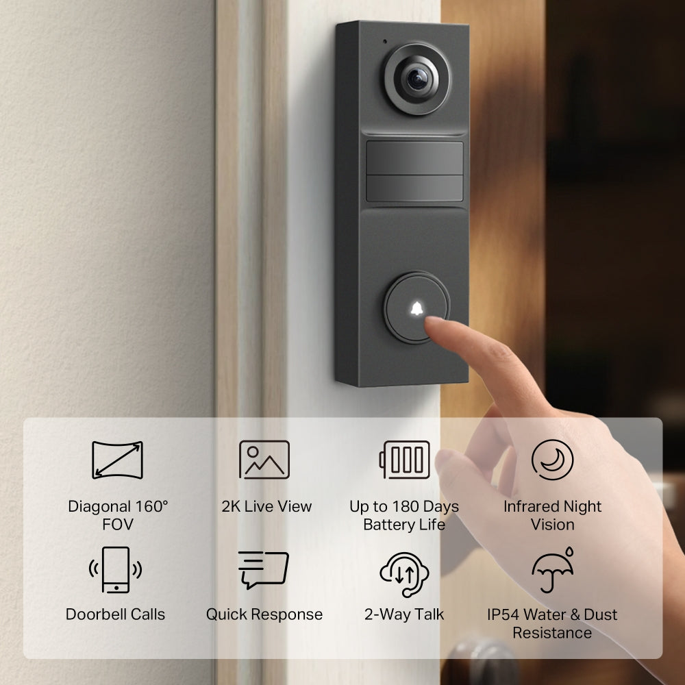 TP-Link Tapo TD20 | Smart video doorbell | 2K 160° view | Black