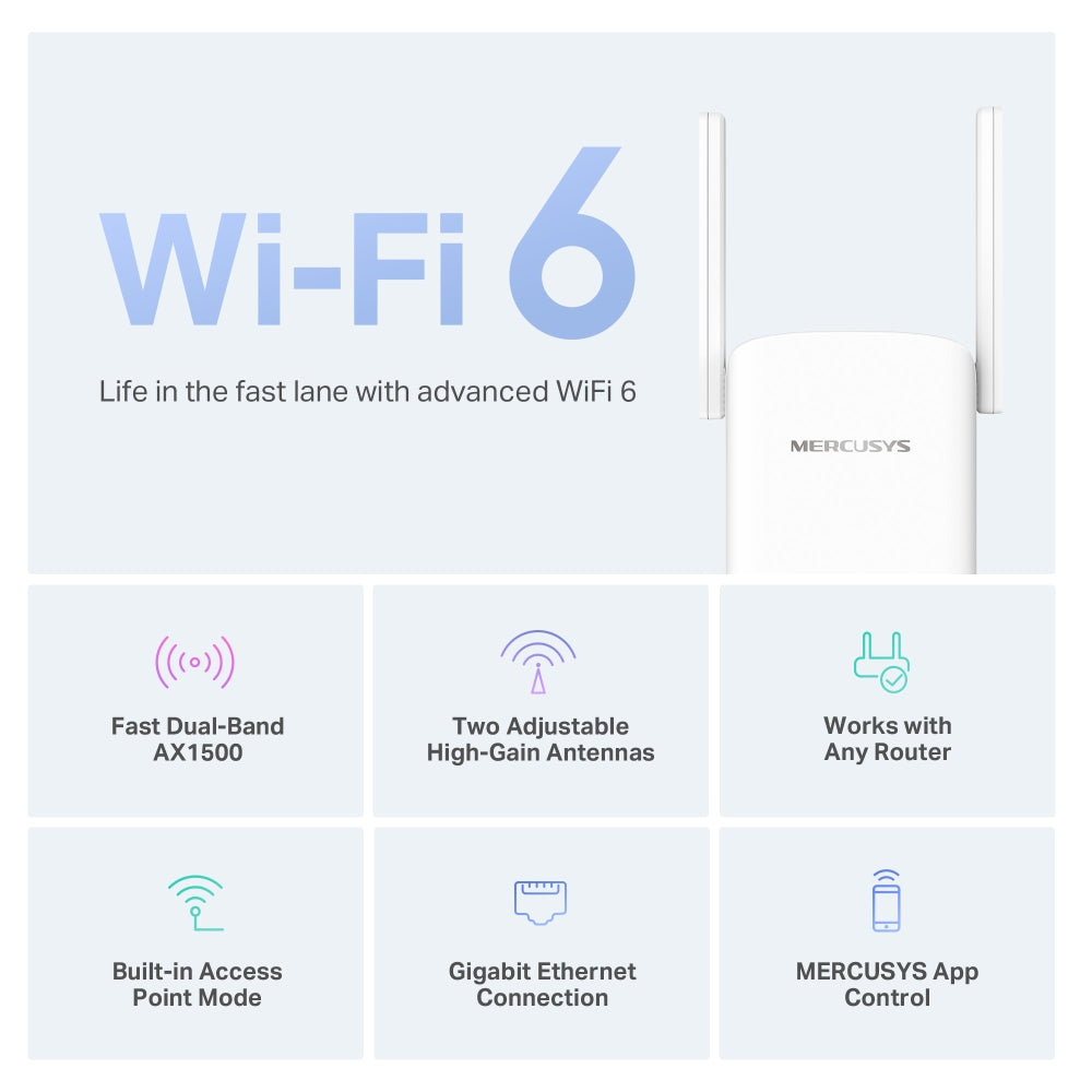 MERCUSYS ME60X | Wi-Fi 6 range extender | AX1500 dual band | Gigabit Ethernet