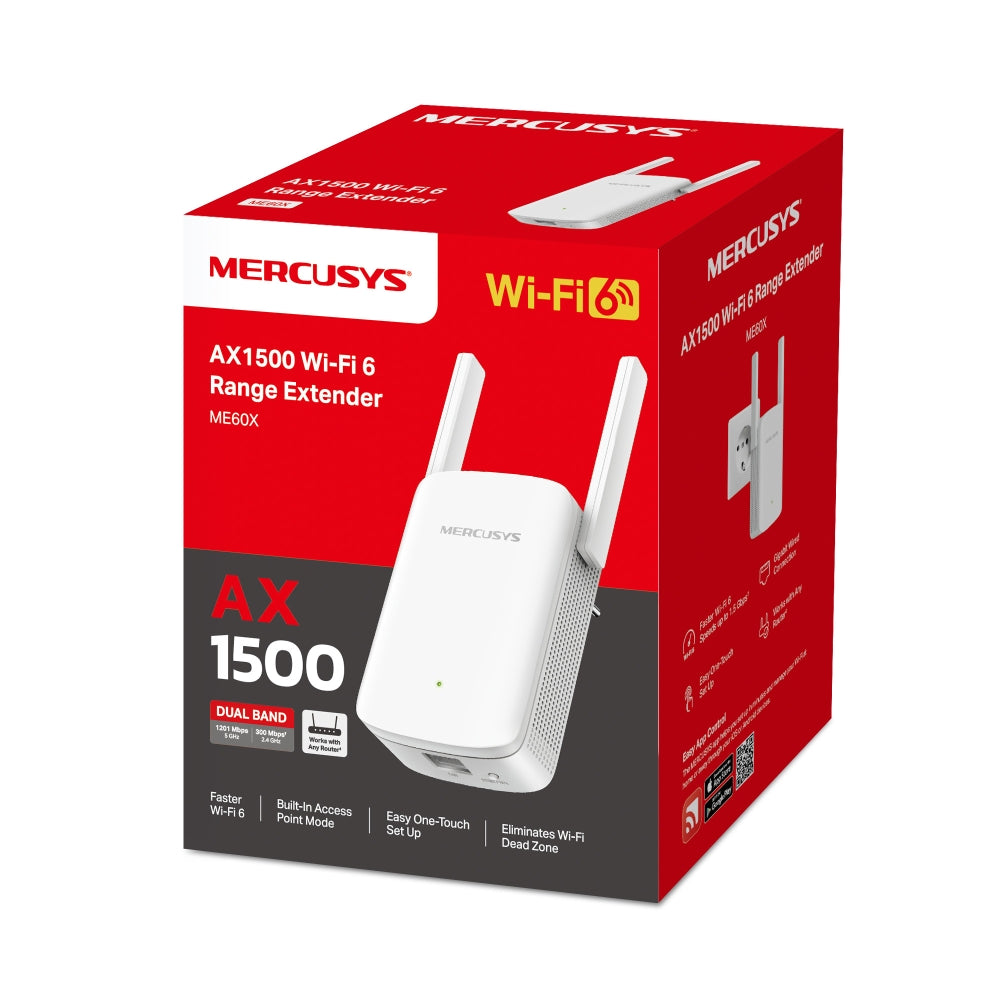 MERCUSYS ME60X | Wi-Fi 6 range extender | AX1500 dual band | Gigabit Ethernet