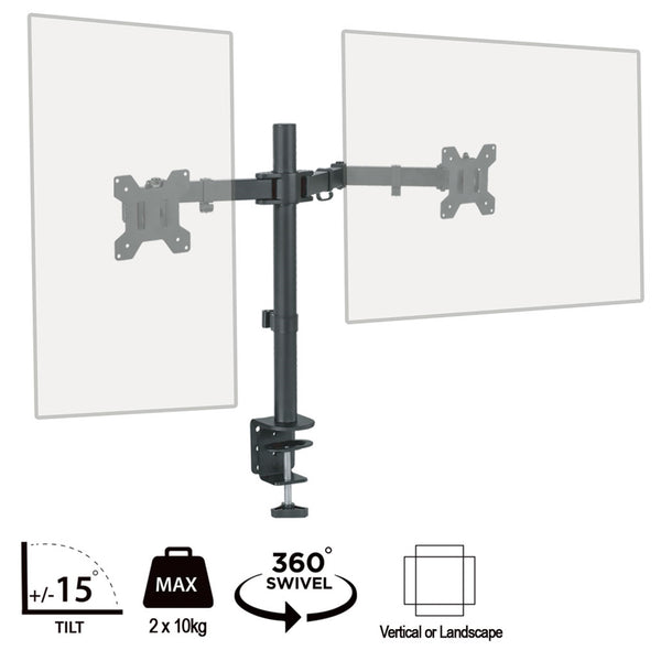 piXL DOUBLE ARM | Dual monitor arm | Up to 27 inch | Black