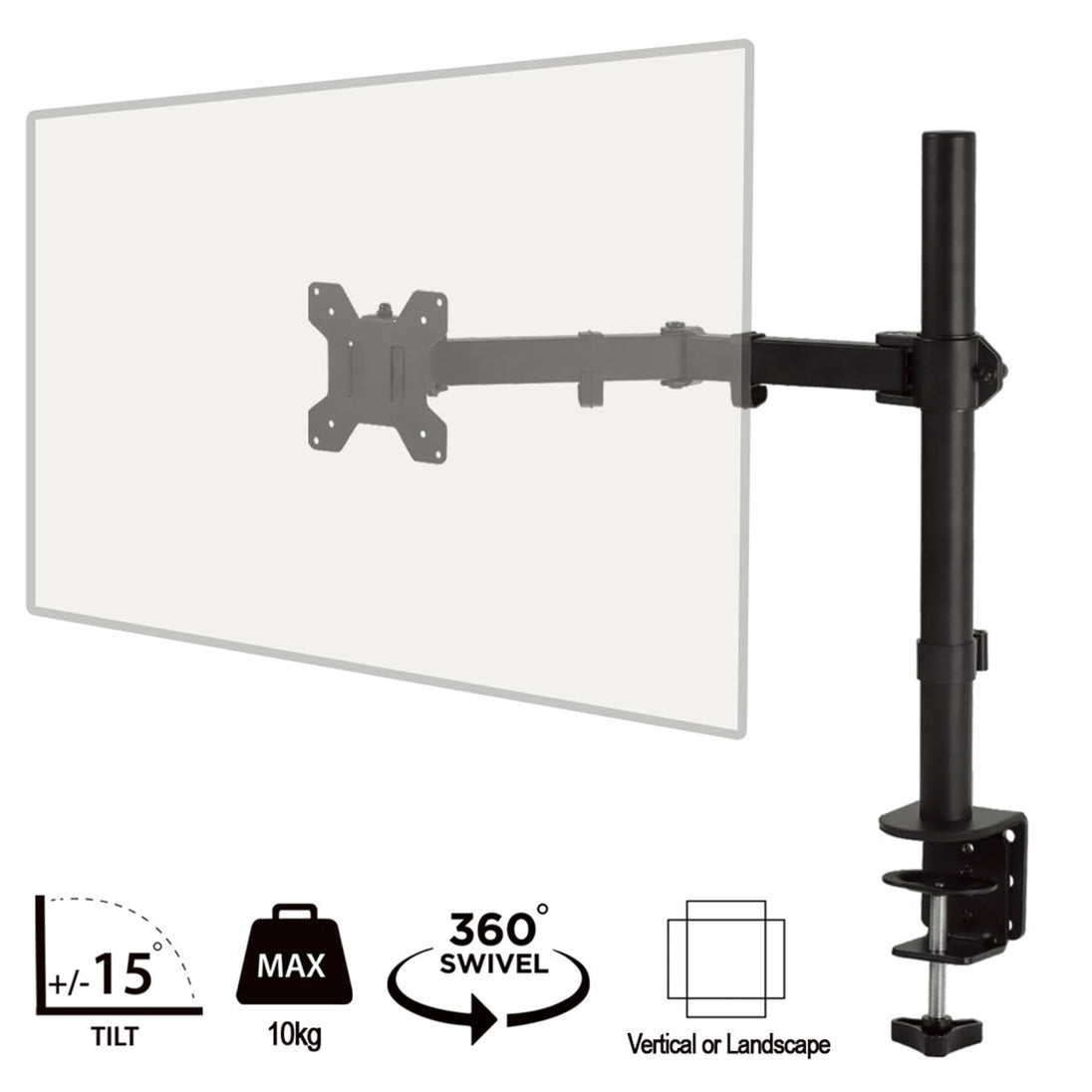 piXL SINGLE ARM | Desk monitor arm | Up to 27 in 10 kg | Black