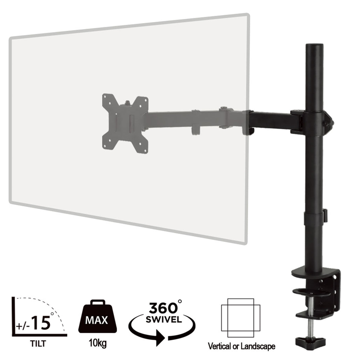 piXL SINGLE ARM | Desk monitor arm | Up to 27 in 10 kg | Black