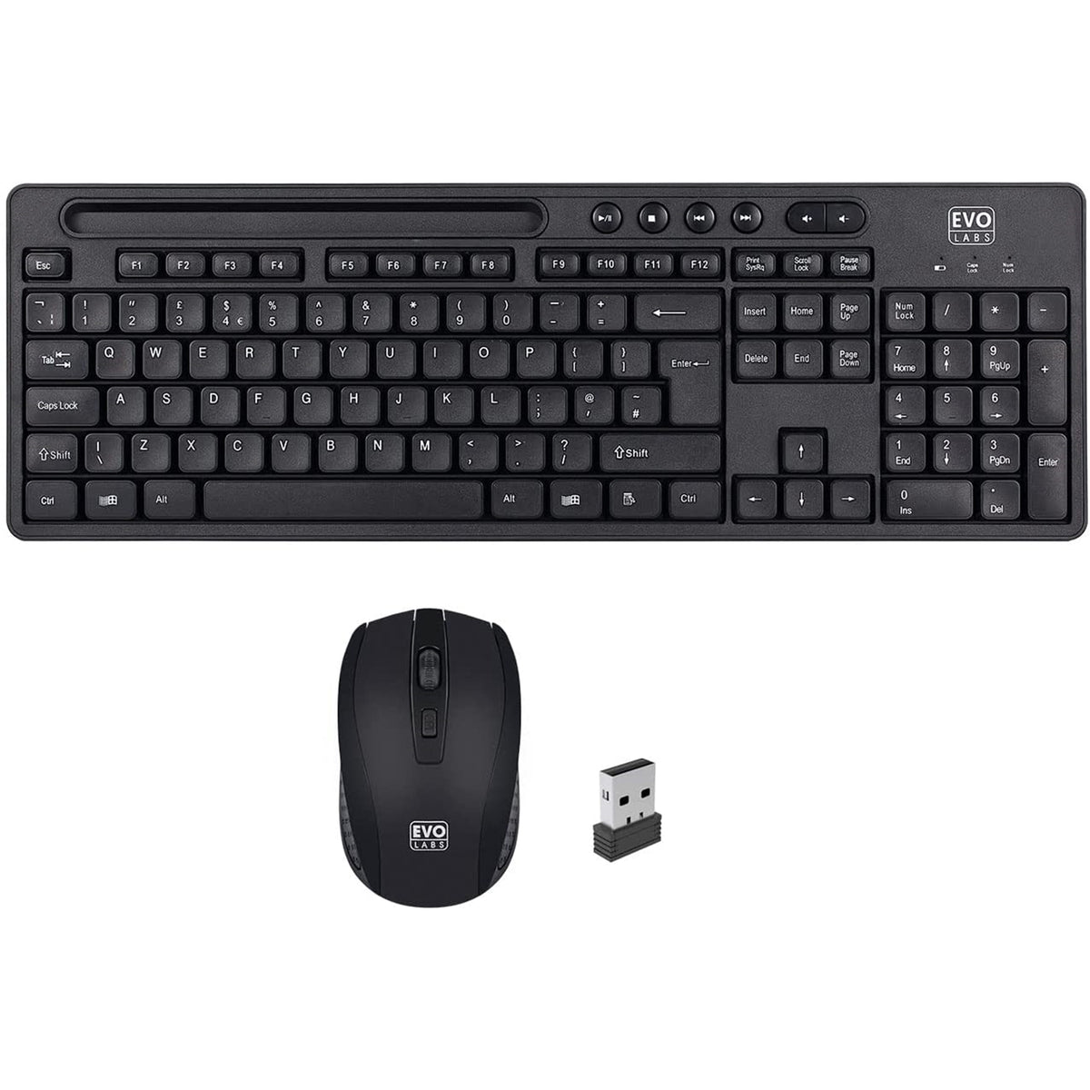 Evo Labs WM-757UK | Wireless keyboard and mouse set | UK QWERTY | Black