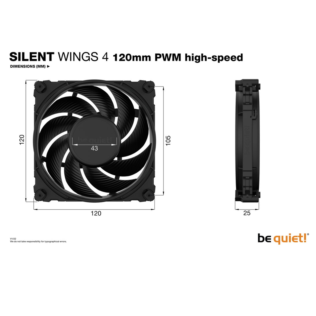 be quiet! Silent Wings 4 | 120mm PWM fan | 2500rpm high-speed | Black