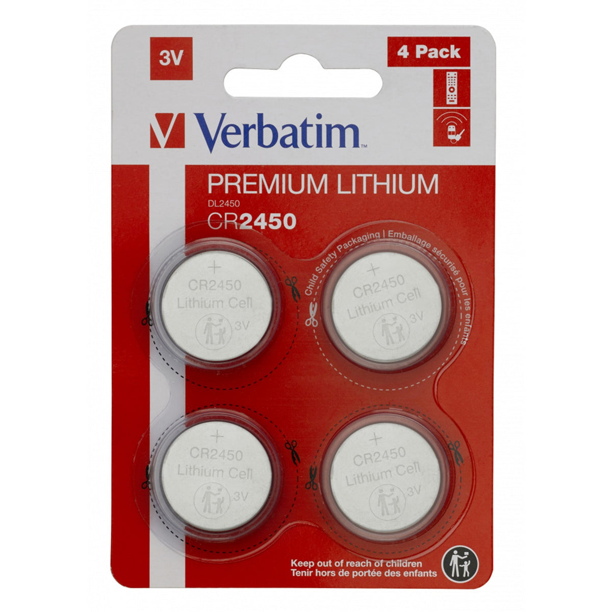 Verbatim CR2450 | Lithium coin cell battery | 3V | 4 pack