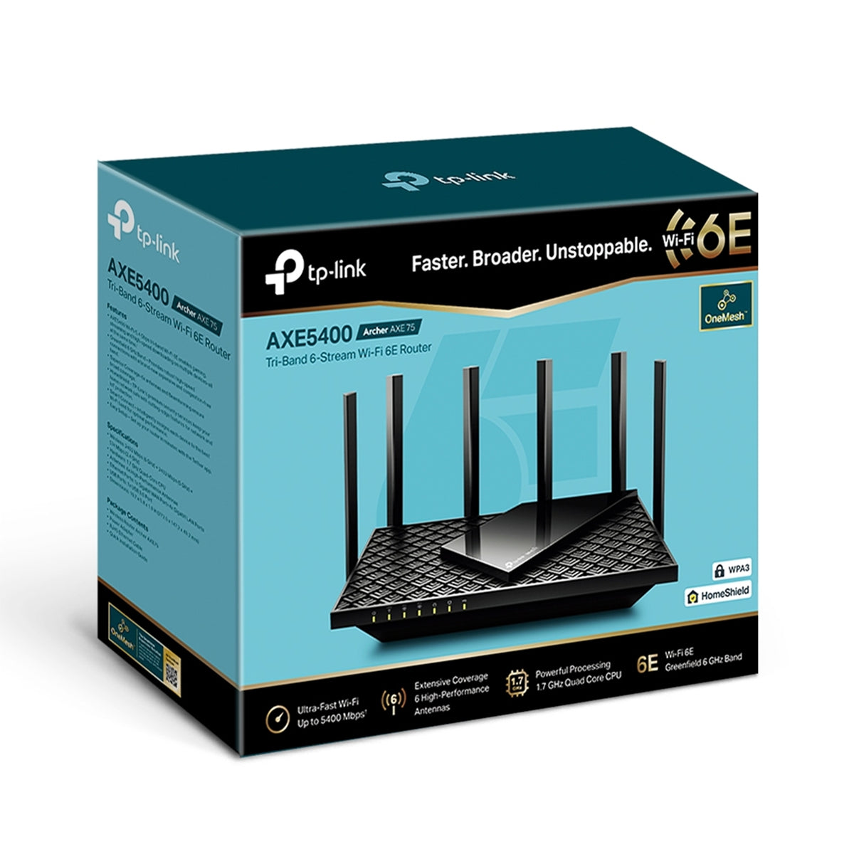 TP-Link Archer AXE75 | Wi-Fi 6E router | AXE5400 tri-band | Black