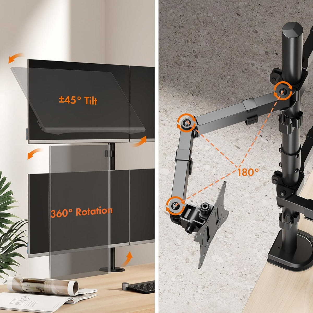 VonHaus Quad Monitor Mount | Four-screen desk stand | 13–32 inch screens | Black
