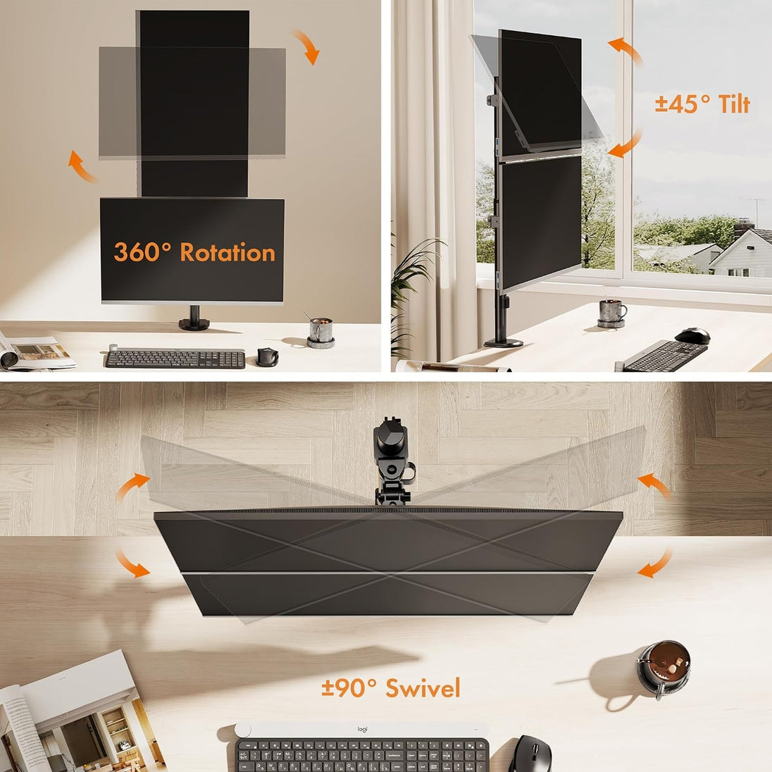 VonHaus Vertical Double Monitor Mount | 13–32 inch | Black