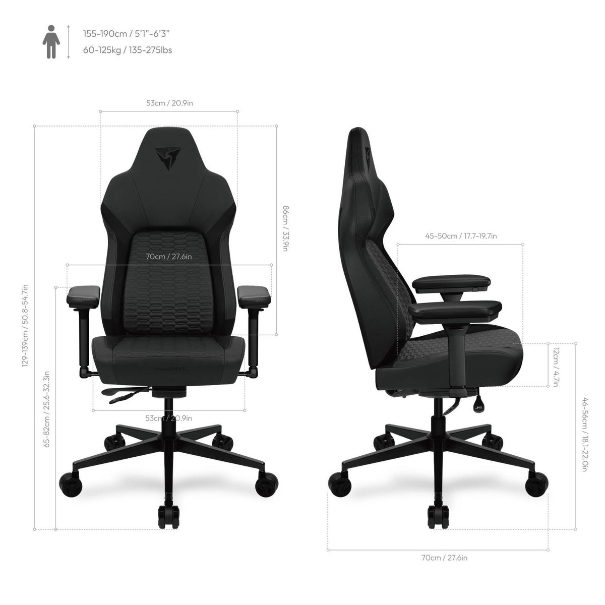 THUNDER X3 CORE Smart | Gaming chair | SYNC5 ergonomic adjustments | Racer Black