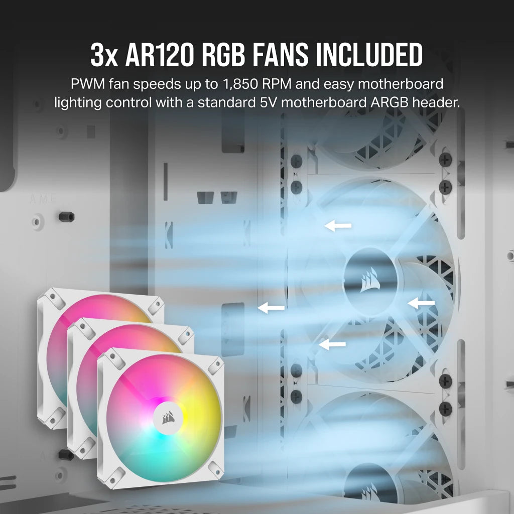 CORSAIR 3000D RGB AIRFLOW | Mid-tower PC case | Three AR120 RGB fans | White