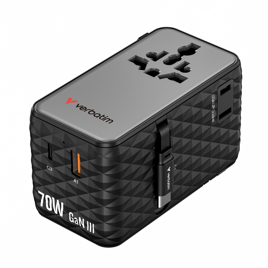 Verbatim Charge 'n' Travel 70W | 2 retractable USB-C cables | Black
