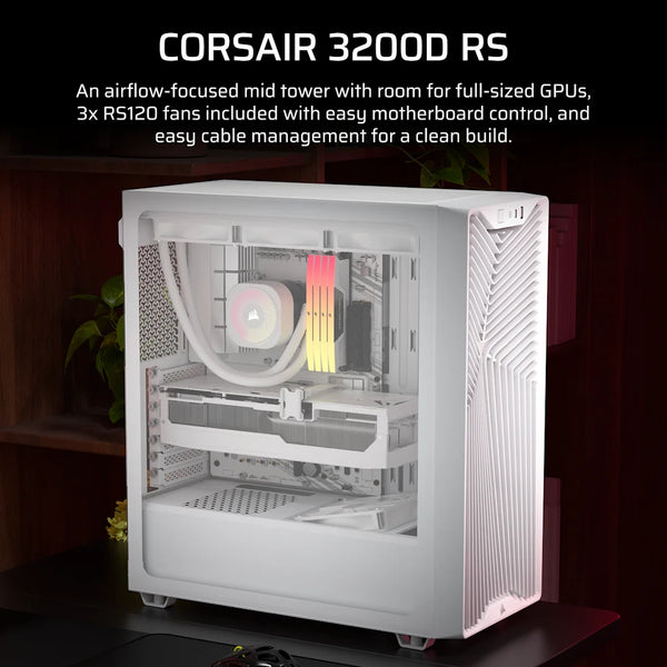 CORSAIR 3200D RS | Mid-tower PC case | 3x RS120 PWM fans | White