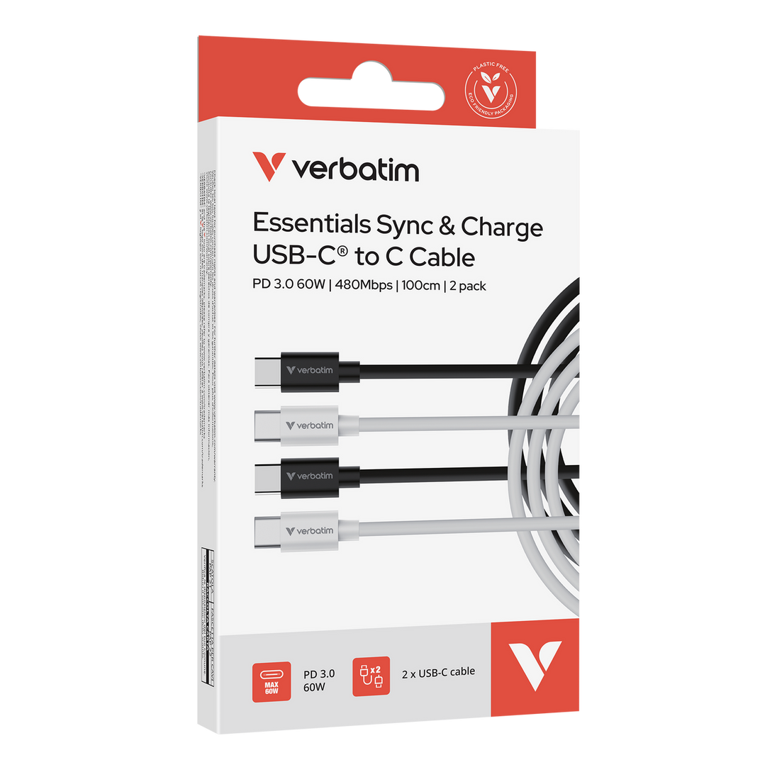 Verbatim Essentials Sync & Charge | USB-C to USB-C cables | 60W PD 1m