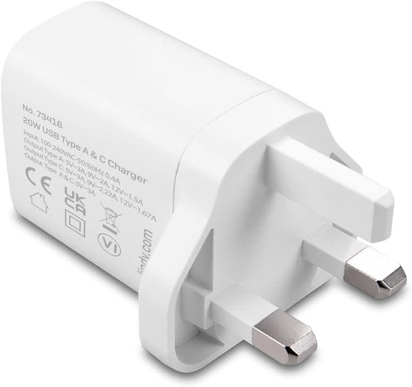LINDY 73416 | USB charger | 20W USB-C PD 3.0 and USB-A | White