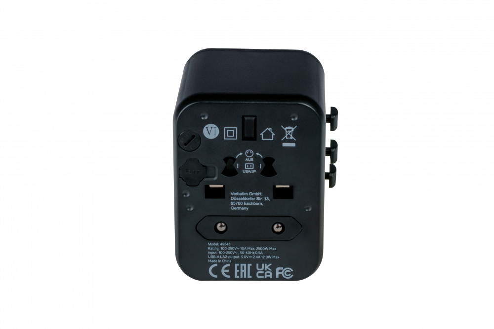 Verbatim UTA-01 | Universal travel adapter | 2 x USB-A 12W | 100–250V