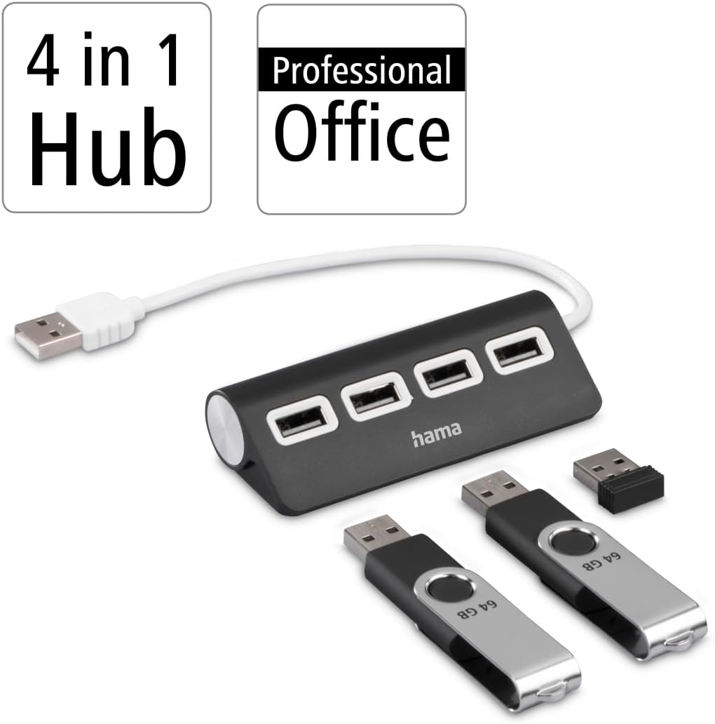 Hama 00200119 | USB hub | 4 ports USB 2.0 | 480 Mbit/s | Black