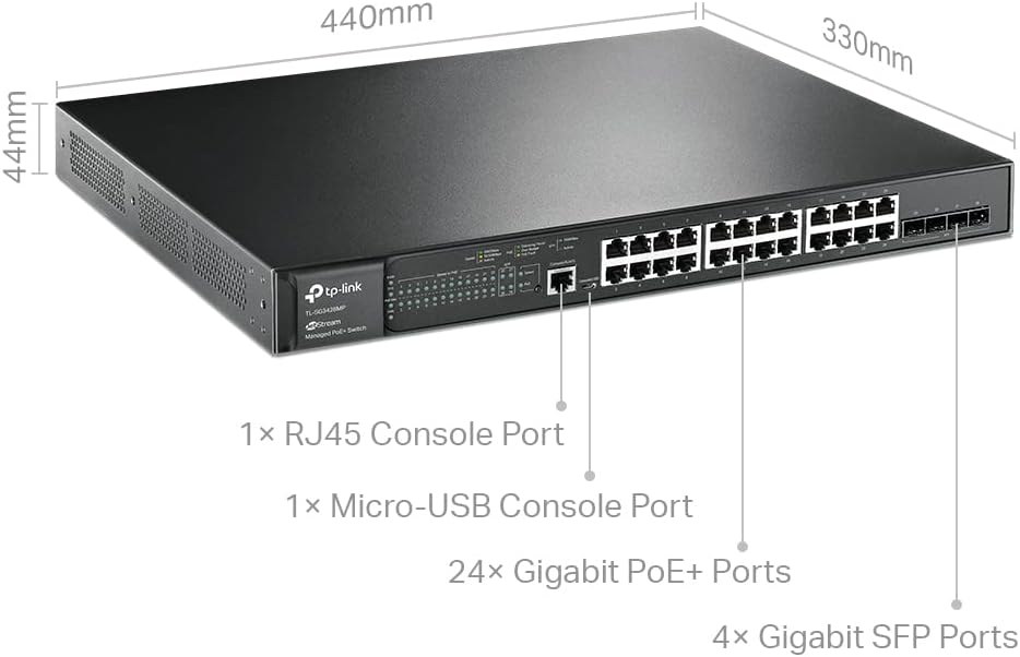 TP-Link JetStream TL-SG3428MP | Managed PoE+ switch | 24 Gigabit ports | 384 W