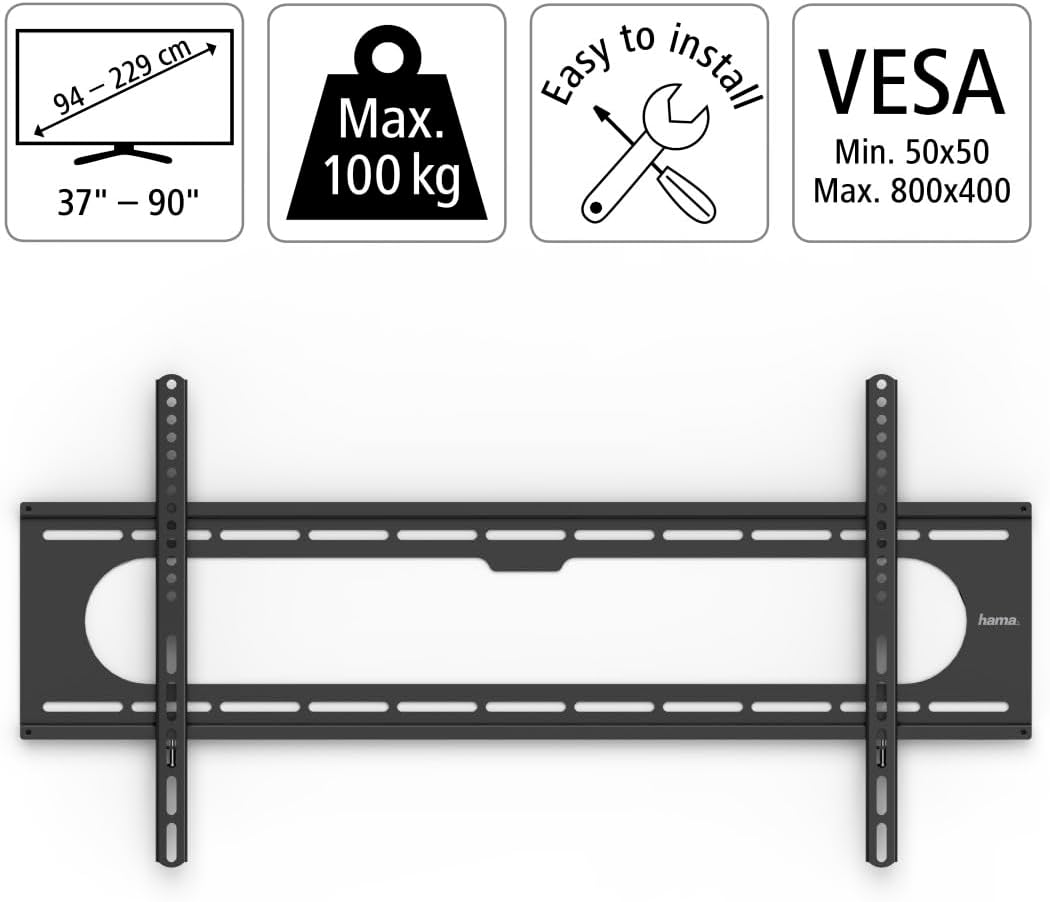Hama 00220842 | Fixed TV wall bracket | Up to 90 inch and 100 kg | Black