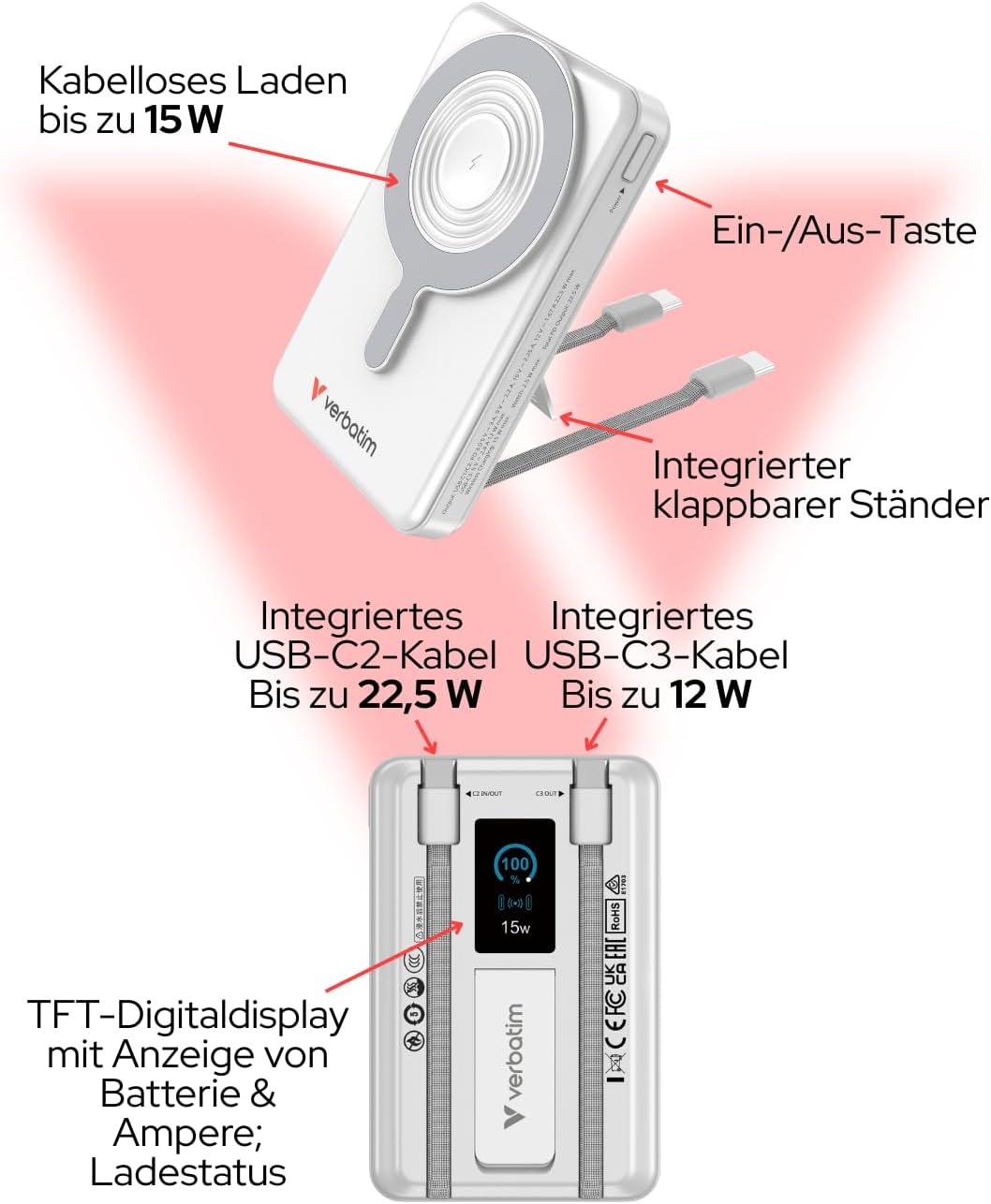 Verbatim Charge 'n' Go | Power bank | 10000mAh MagSafe | Silver