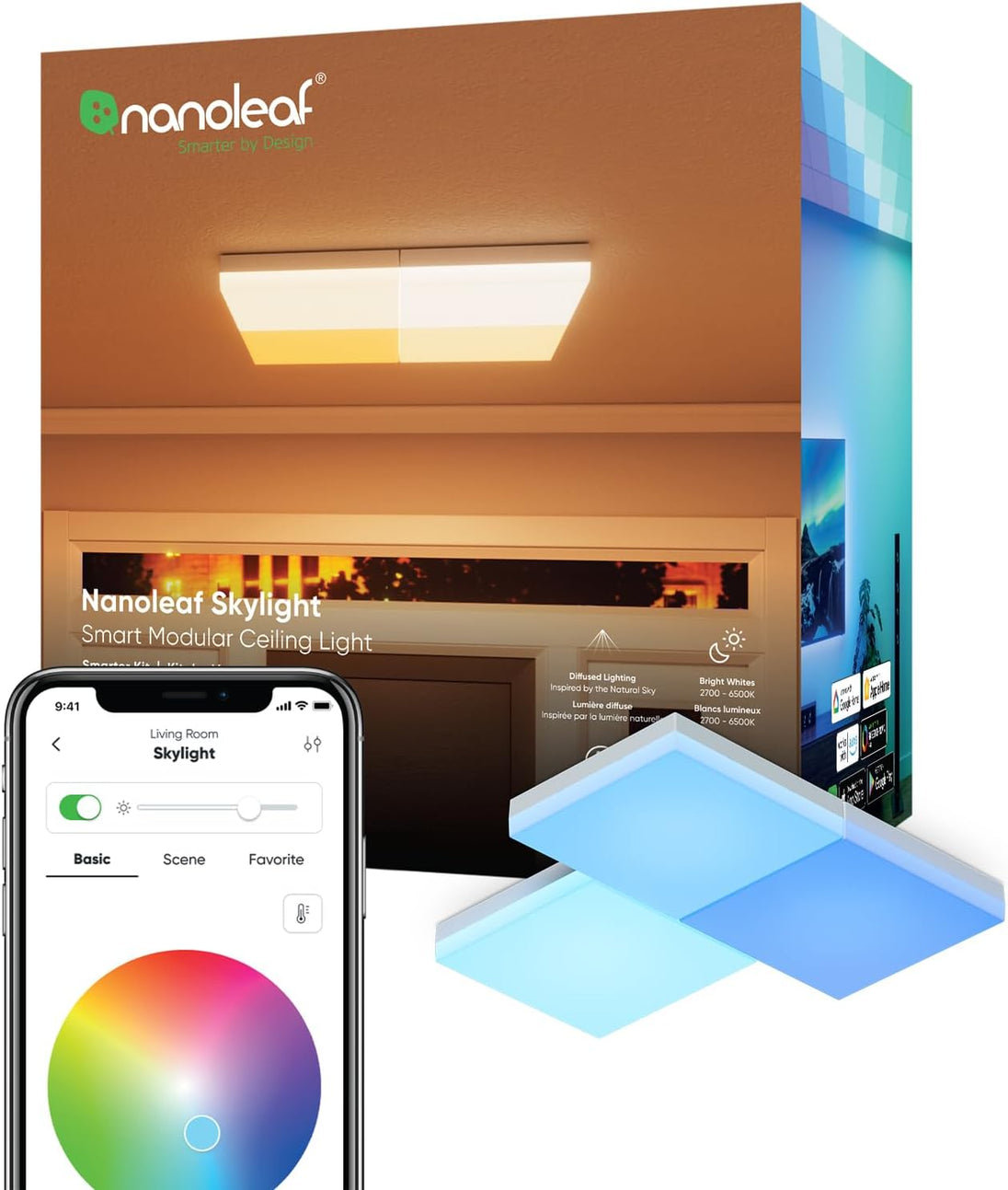 Nanoleaf Skylight | Smart ceiling light panels | 3 pack | RGBW