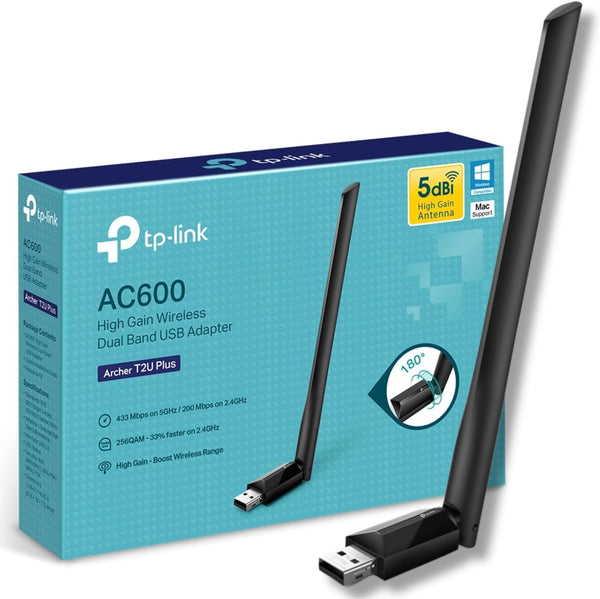 TP-Link Archer T2U Plus | Wi-Fi USB adapter | AC600 dual band | 5dBi antenna