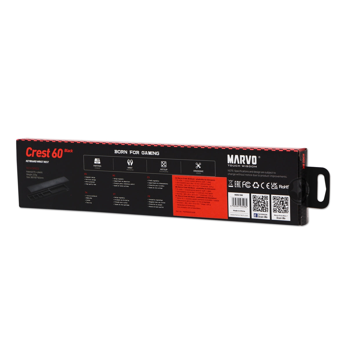 Marvo Scorpion K002 Crest 60 | Keyboard wrist rest | Padded | Black