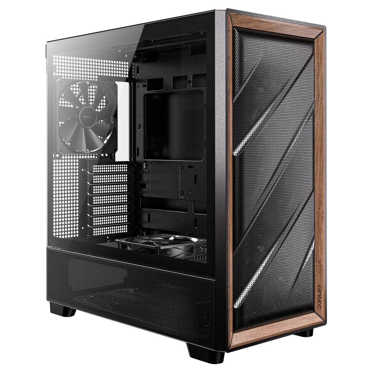 Antec FLUX | Mid tower PC case | E-ATX support | Black with walnut wood