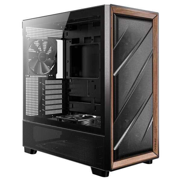 Antec FLUX | Mid tower PC case | E-ATX support | Black with walnut wood