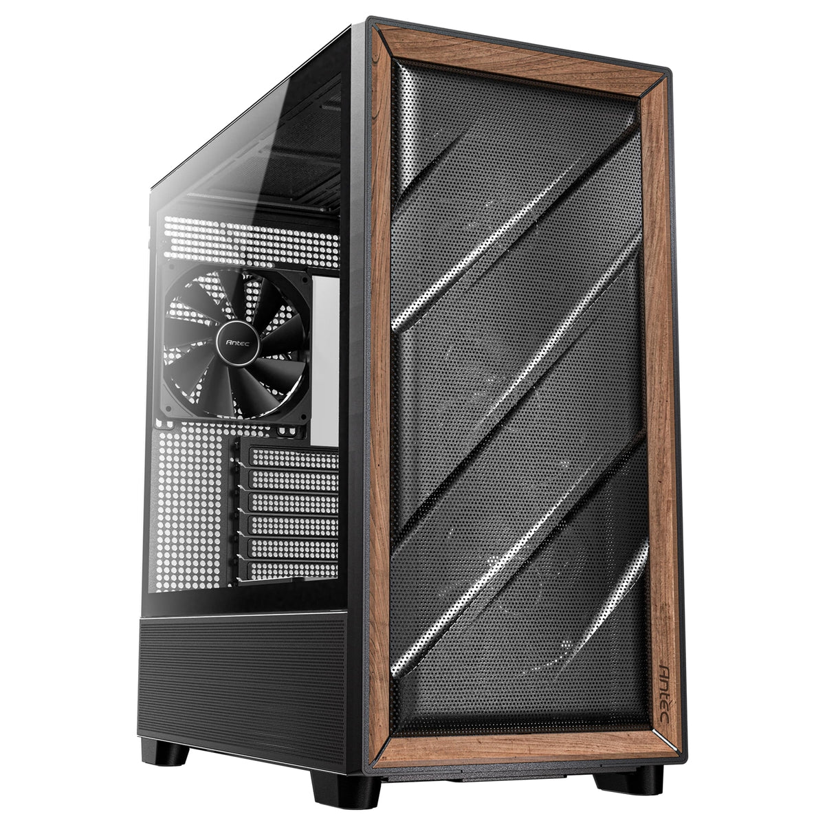Antec FLUX | Mid tower PC case | E-ATX support | Black with walnut wood