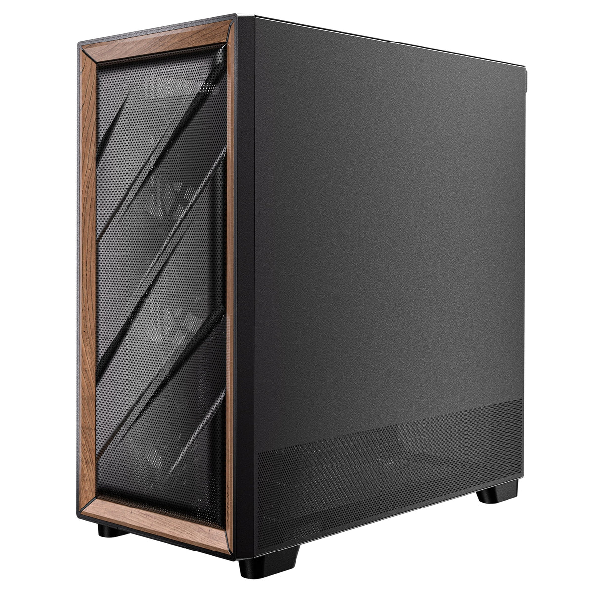 Antec FLUX | Mid tower PC case | E-ATX support | Black with walnut wood