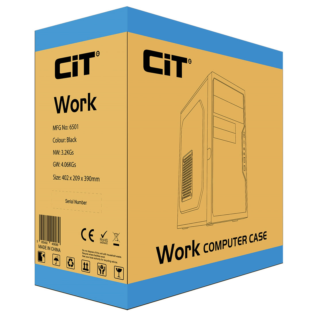 CiT Work | Micro-ATX PC case | USB 3.0 and HD audio | Black