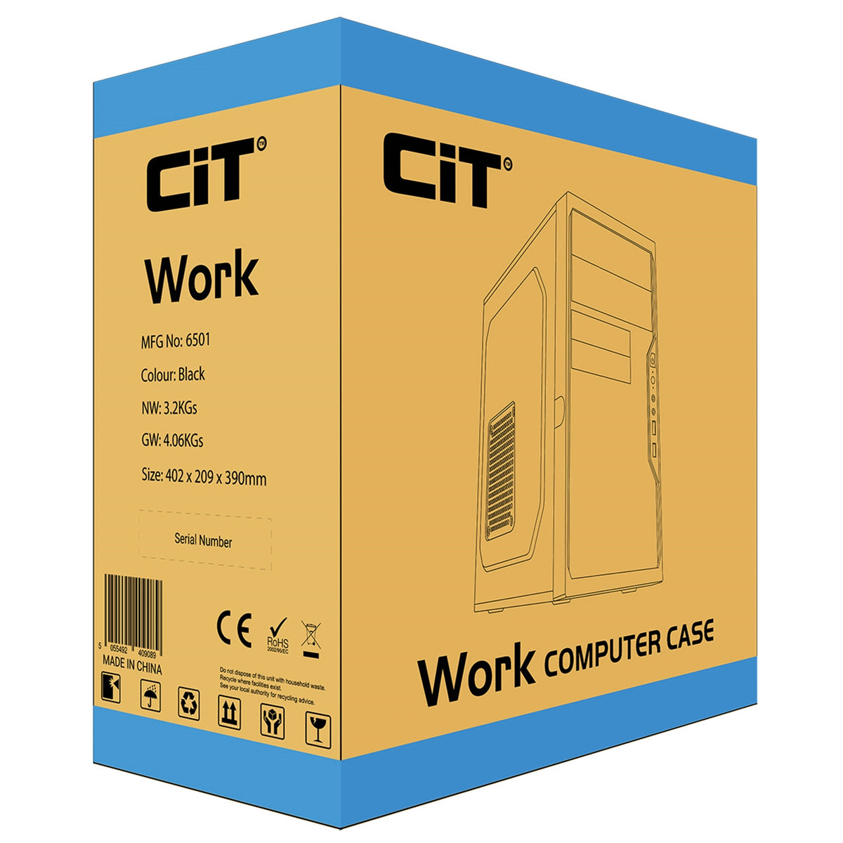 CiT Work | Micro-ATX PC case | USB 3.0 and HD audio | Black