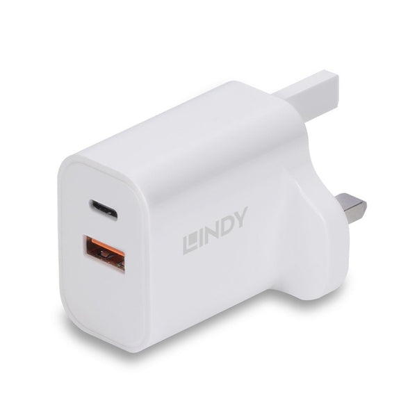 LINDY 73425 | USB charger | 30W USB-A and USB-C | White UK plug