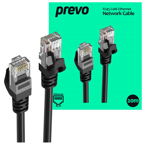 Prevo Cat6 | Ethernet cable | RJ45 male to male | 20m black