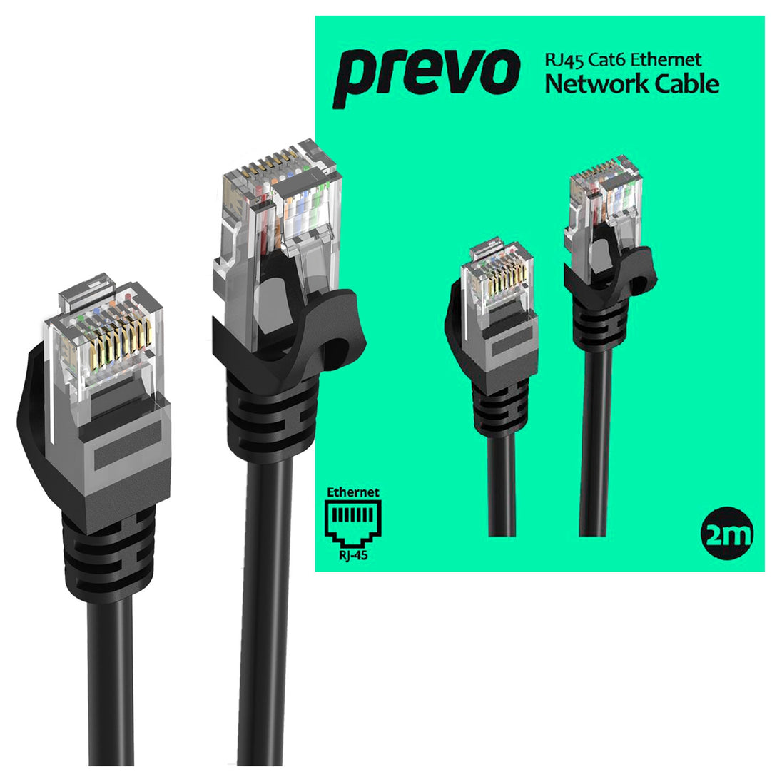 Prevo Cat6 | Ethernet cable | RJ45 male to male | 2m black
