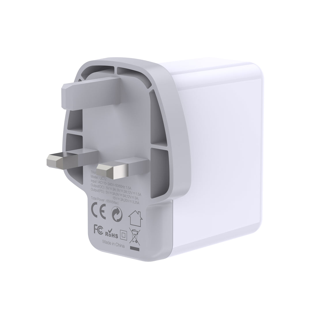 PREVO QC72 | USB-C and USB-A mains charger | 65W | White