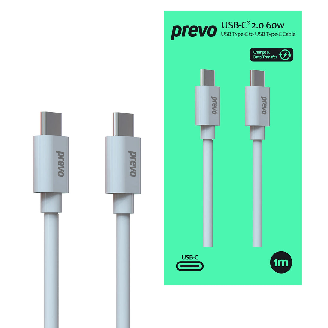 Prevo TC015 | USB-C to USB-C cable | USB 2.0 60W | 1 m | White