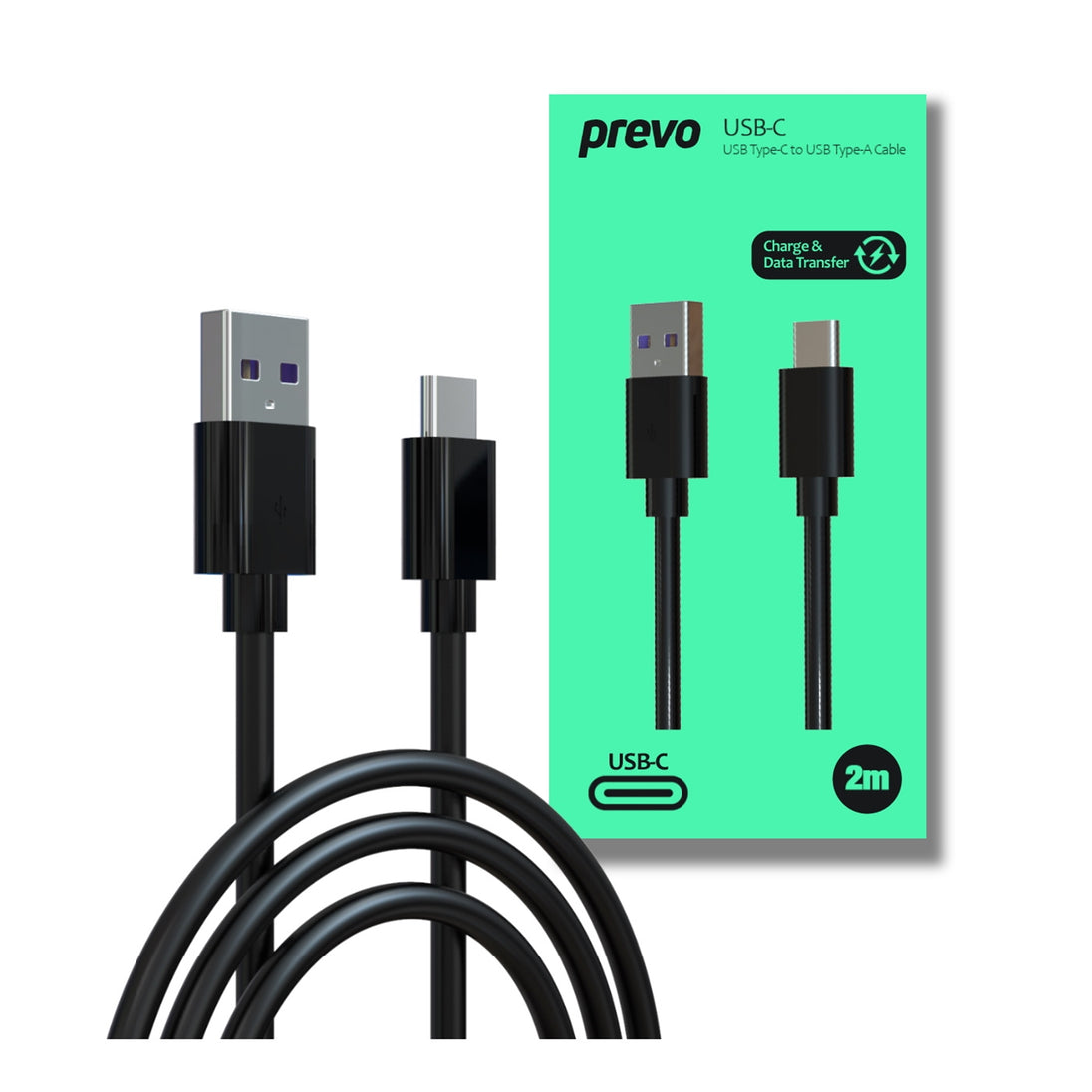 PREVO USBA-USBC-2M | USB-A to USB-C cable | USB 2.0 2 m | Black