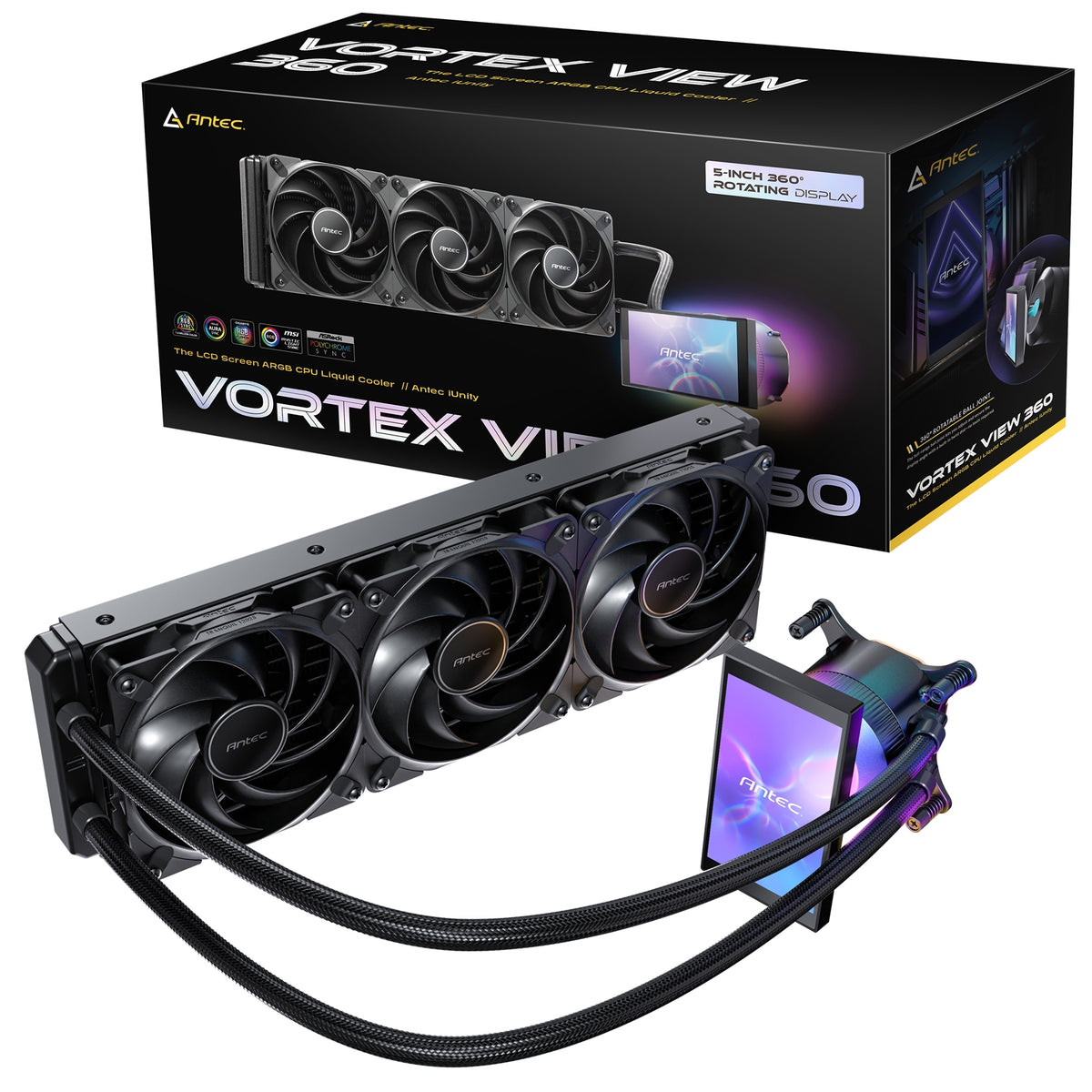 Antec Vortex View 360 | AIO liquid CPU cooler | 5-inch IPS LCD | Black