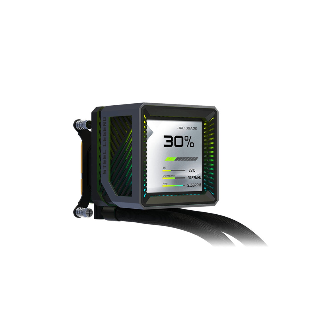 ASRock Steel Legend Dark 360 LCD | 360mm AIO CPU cooler | 3.4-inch LCD | Black