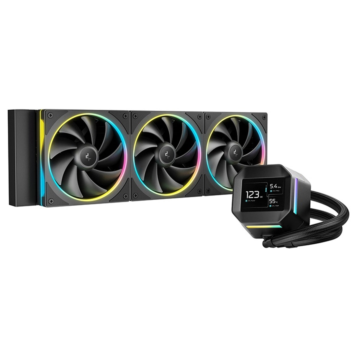 DeepCool LM360 | 360 mm liquid CPU cooler | 2.4-inch IPS display | Black