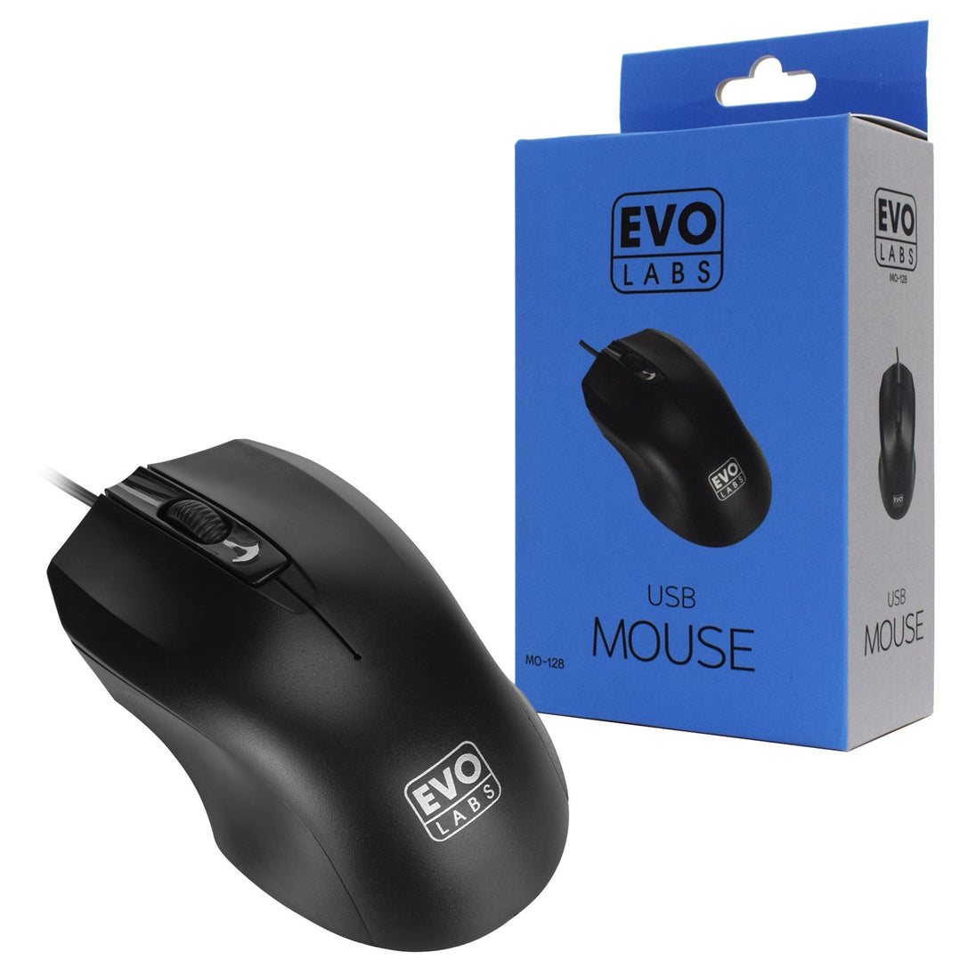 Evo Labs MO-128 | Wired USB optical mouse | 800 DPI 3-button | Matte black
