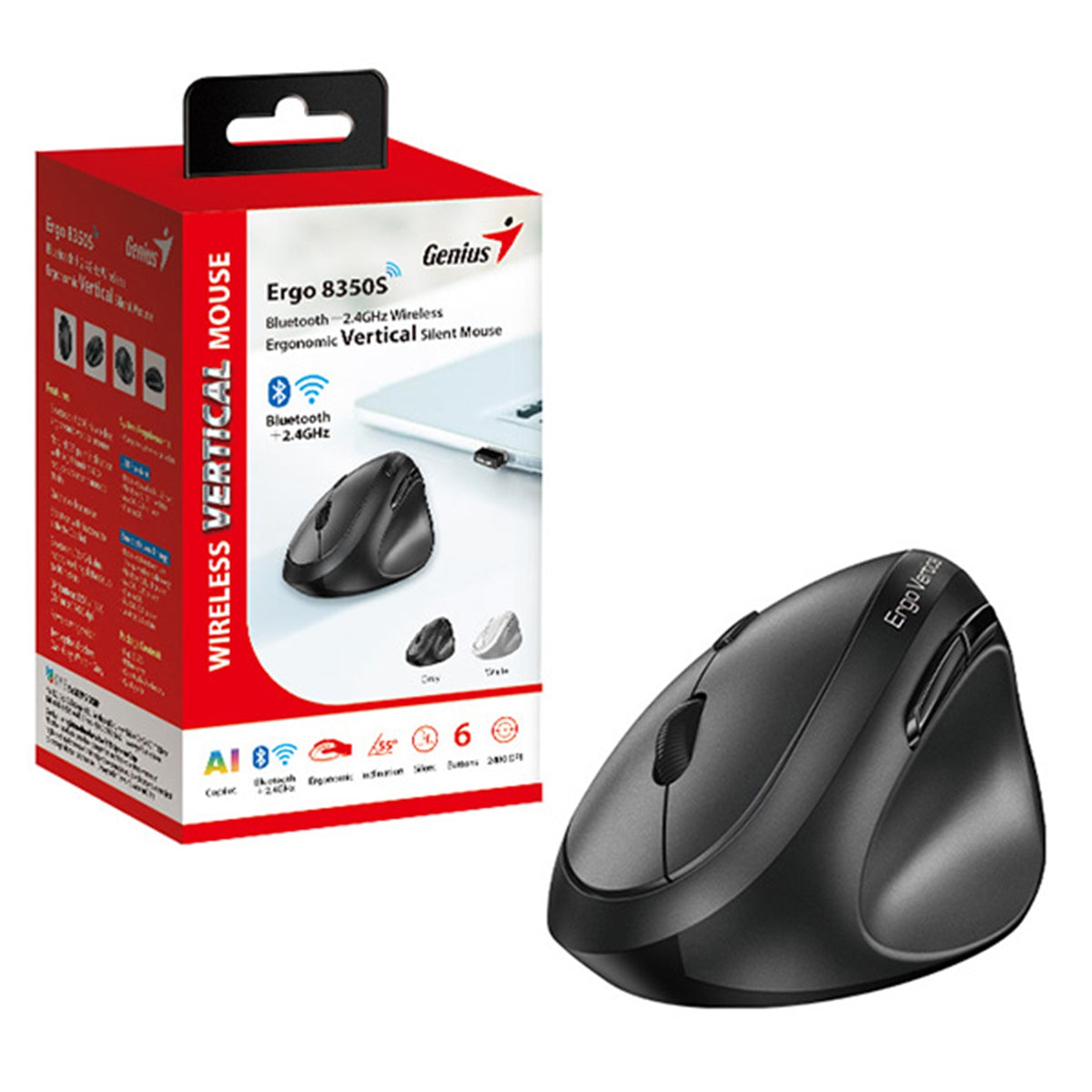 Genius Ergo 8350S | Wireless vertical mouse | Bluetooth and 2.4GHz | Dark grey