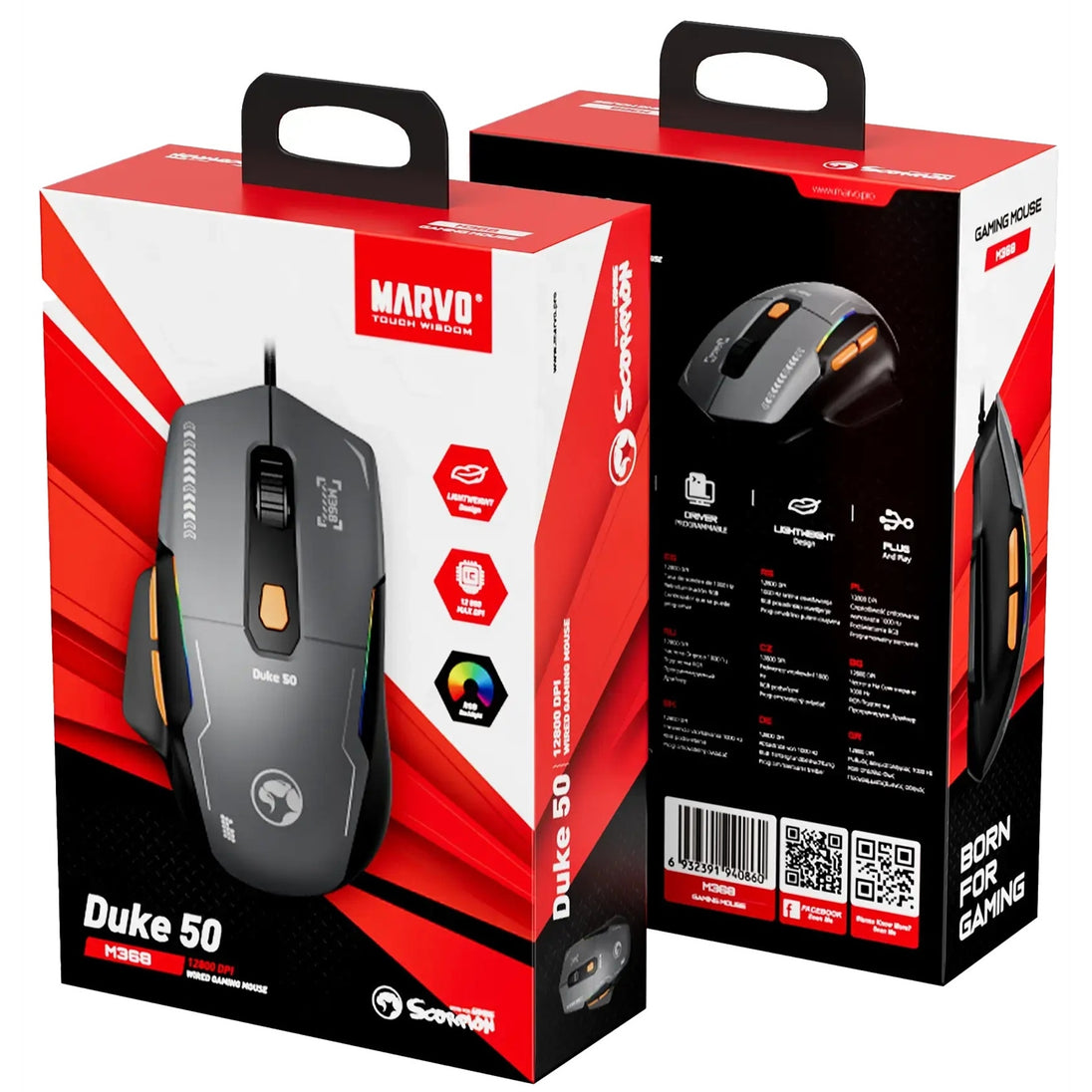 MARVO Duke 50 M368 | Wired gaming mouse | 12800 DPI 1000Hz RGB | Black
