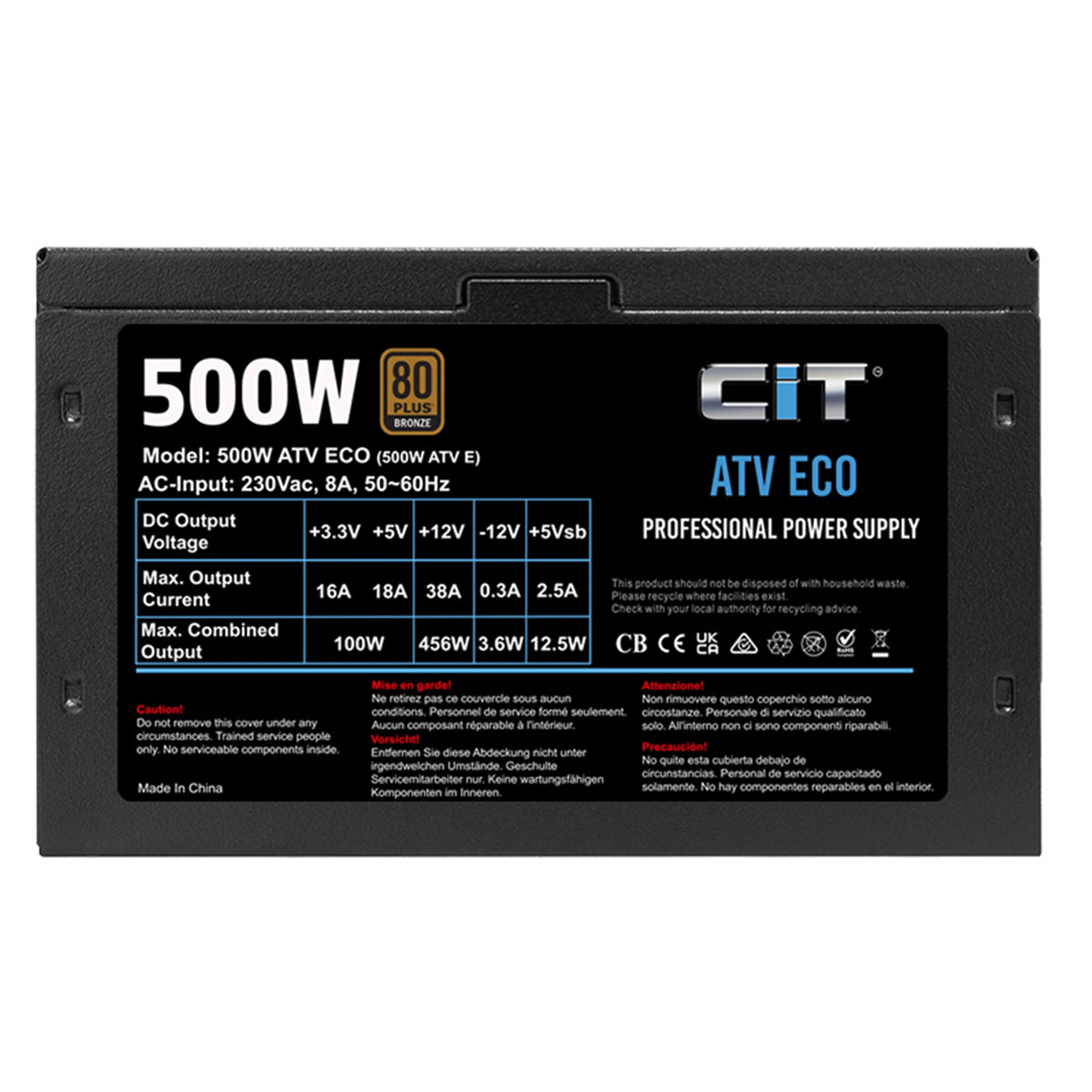 CiT ATV Eco Bronze 500W | ATX power supply | Non-modular | 120mm fan | Black
