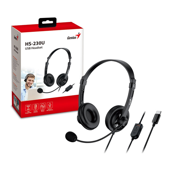 Genius HS-230U | USB-C headset | Adjustable mic | Black