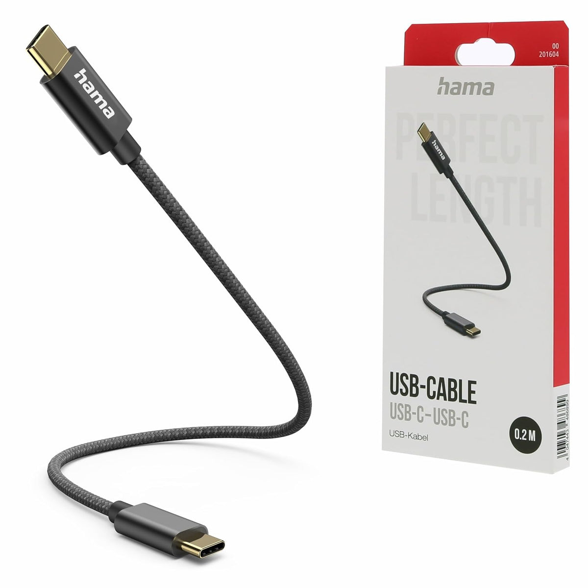 Hama 00201604 | USB-C to USB-C charging cable | 60 W 480 Mbit/s | 0.2 m | Black