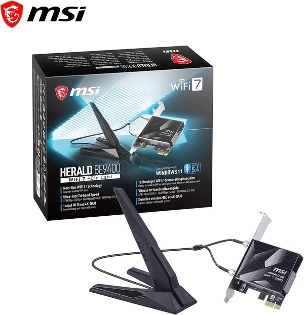 MSI HERALD BE9400 | Wi-Fi 7 PCIe card | Tri-band up to 9.3 Gbps | Bluetooth 5.4